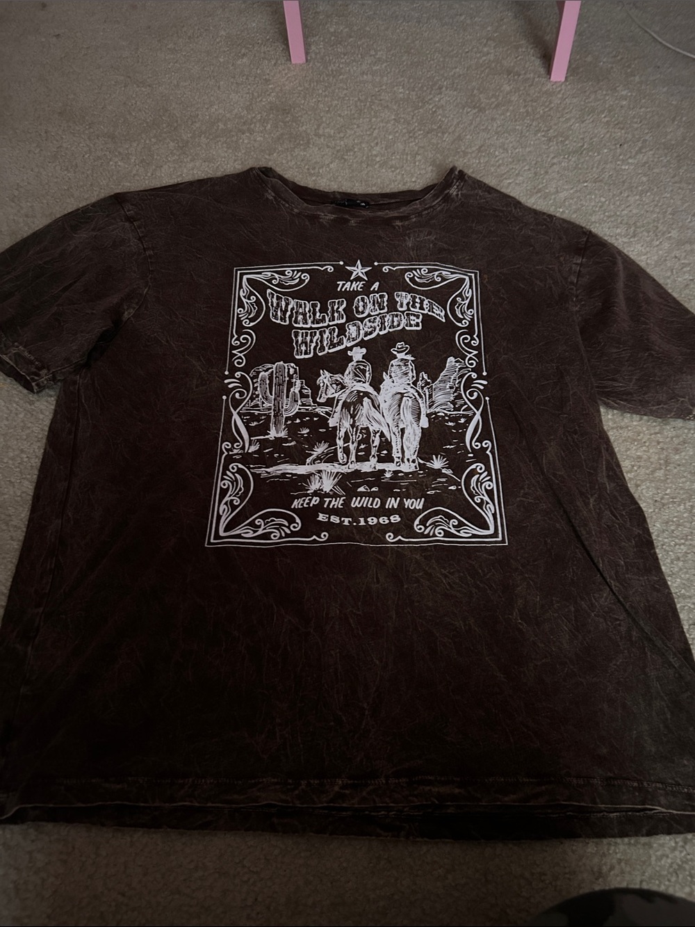Brown Graphic Short Sleeve Tee with Western Print